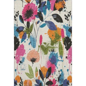 HomeRoots 5' X 8' Floral Washable Area Rug in Ivory, Blue, Pink & Orange - Durable, UV Protected & Stylish Decor 694366