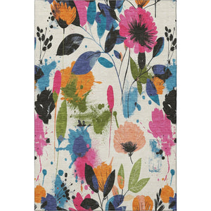 HomeRoots 5' X 8' Floral Washable Area Rug in Ivory, Blue, Pink & Orange - Durable, UV Protected & Stylish Decor 694366