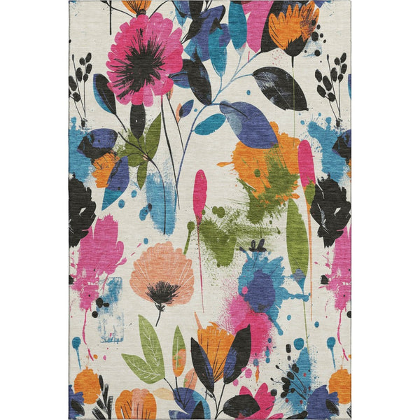 HomeRoots 9' X 12' Floral Area Rug in Ivory, Blue, Pink & Orange – Washable, UV Protected & Stain Resistant! 694369