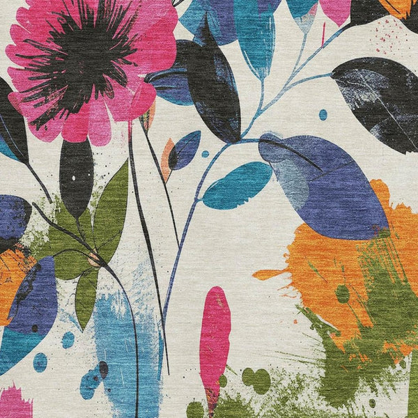 HomeRoots 9' X 12' Floral Area Rug in Ivory, Blue, Pink & Orange – Washable, UV Protected & Stain Resistant! 694369