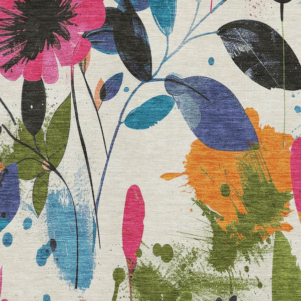 HomeRoots 10' Washable Floral Area Rug in Ivory, Blue, Pink & Orange – UV Protected, Stain-Resistant Style! 694370
