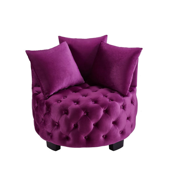 English Elm Contemporary Barrel Accent Chair Tufted Velvet Upholstery Curved Arms Living Room Violet W2186P280246