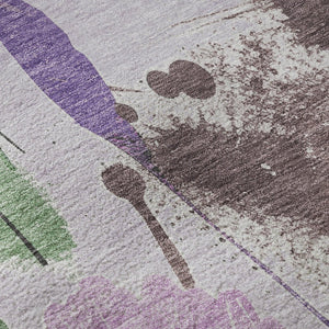 HomeRoots 8' Washable Round Rug in Lavender Green & Mauve Floral Design with UV Protection & Stain Resistance 694373