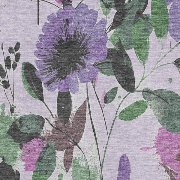 HomeRoots 8' Floral Area Rug in Lavender, Green & Mauve - Washable, UV Protected, Durable for High-Traffic Homes 694374