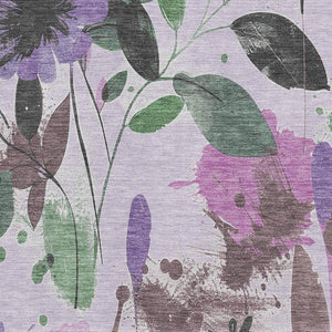 HomeRoots 9' X 12' Floral Area Rug - Lavender Green & Mauve, Washable, UV Protected, Family-Friendly Design 694375