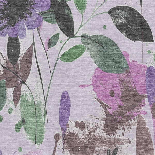 HomeRoots 9' X 12' Floral Area Rug - Lavender Green & Mauve, Washable, UV Protected, Family-Friendly Design 694375