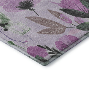 HomeRoots 10' X 14' Washable Floral Area Rug in Lavender, Green & Mauve – UV Protected, Durable, Stylish Decor 694376