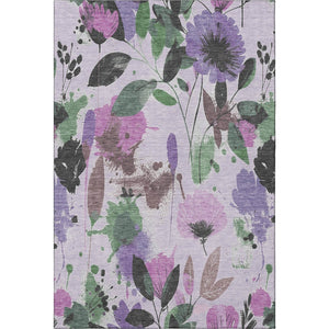 HomeRoots 10' X 14' Washable Floral Area Rug in Lavender, Green & Mauve – UV Protected, Durable, Stylish Decor 694376