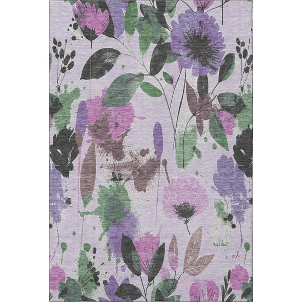 HomeRoots 10' X 14' Washable Floral Area Rug in Lavender, Green & Mauve – UV Protected, Durable, Stylish Decor 694376
