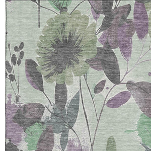 HomeRoots 5' X 8' Floral Area Rug in Sage, Lavender & Gray - Washable, Stain Resistant with UV Protection! 694378