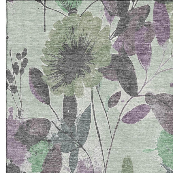 HomeRoots 5' X 8' Floral Area Rug in Sage, Lavender & Gray - Washable, Stain Resistant with UV Protection! 694378