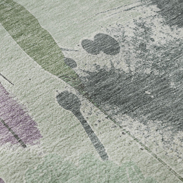 HomeRoots 8' X 8' Floral Round Rug in Sage, Lavender & Gray - Washable, UV Protected, & Stain Resistant Design 694379
