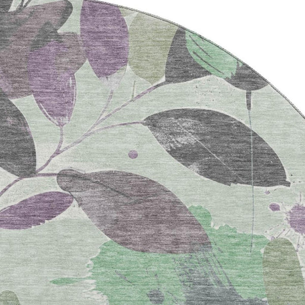 HomeRoots 8' X 8' Floral Round Rug in Sage, Lavender & Gray - Washable, UV Protected, & Stain Resistant Design 694379