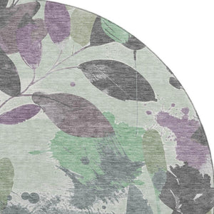 HomeRoots 8' X 8' Floral Round Rug in Sage, Lavender & Gray - Washable, UV Protected, & Stain Resistant Design 694379