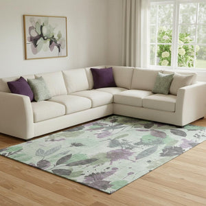 HomeRoots 8' Sage Lavender and Gray Floral Area Rug – Durable, Stain-Resistant, UV-Protected for Everyday Elegance 694380