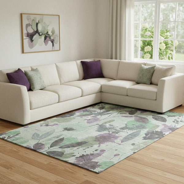 HomeRoots 8' Sage Lavender and Gray Floral Area Rug – Durable, Stain-Resistant, UV-Protected for Everyday Elegance 694380