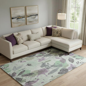 HomeRoots 9' X 12' Sage Lavender & Gray Floral Area Rug – Washable, UV Protected, Perfect for Homes with Kids & Pets! 694381
