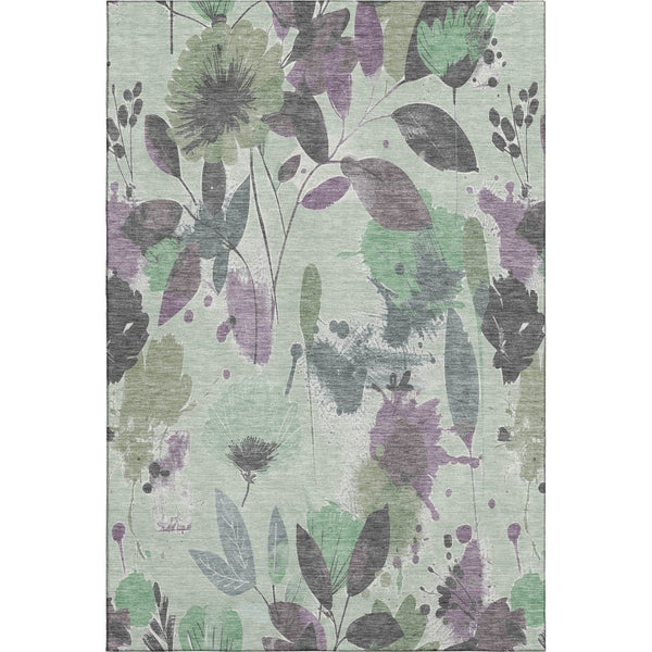 HomeRoots 9' X 12' Sage Lavender & Gray Floral Area Rug – Washable, UV Protected, Perfect for Homes with Kids & Pets! 694381