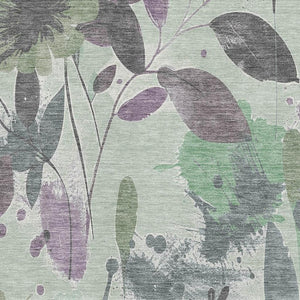 HomeRoots 9' X 12' Sage Lavender & Gray Floral Area Rug – Washable, UV Protected, Perfect for Homes with Kids & Pets! 694381