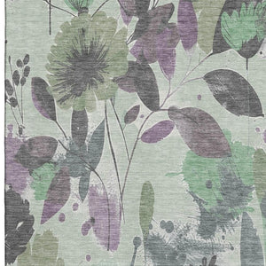 HomeRoots 9' X 12' Sage Lavender & Gray Floral Area Rug – Washable, UV Protected, Perfect for Homes with Kids & Pets! 694381