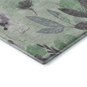 HomeRoots 10' X 14' Sage Lavender Gray Floral Washable Area Rug - UV Protected, Stain Resistant & Non-Slip! 694382