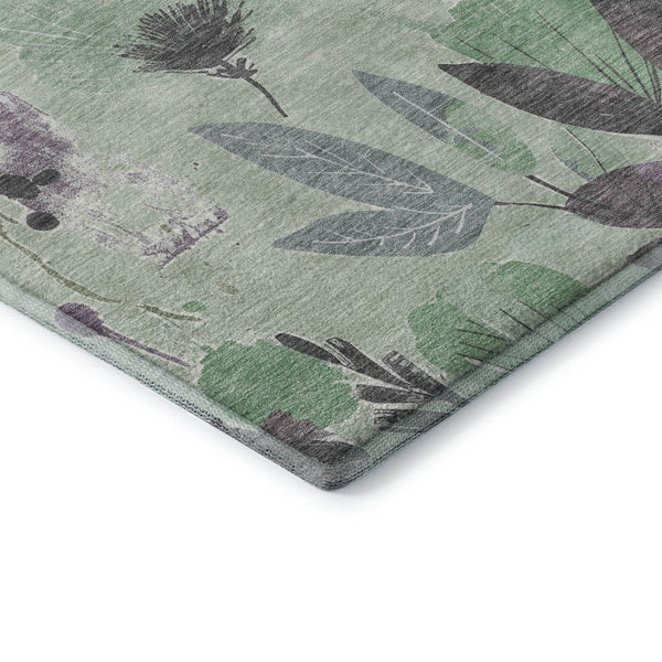 HomeRoots 10' X 14' Sage Lavender Gray Floral Washable Area Rug - UV Protected, Stain Resistant & Non-Slip! 694382