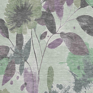 HomeRoots 10' X 14' Sage Lavender Gray Floral Washable Area Rug - UV Protected, Stain Resistant & Non-Slip! 694382
