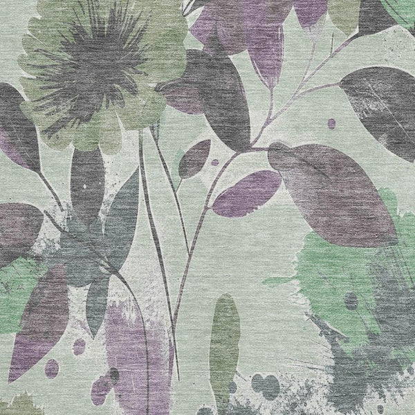 HomeRoots 10' X 14' Sage Lavender Gray Floral Washable Area Rug - UV Protected, Stain Resistant & Non-Slip! 694382