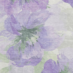 HomeRoots 5' X 8' Floral Area Rug in Lavender & Green - Washable, Stain Resistant, UV Protected for Busy Homes 694384
