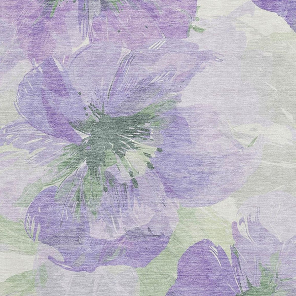 HomeRoots 5' X 8' Floral Area Rug in Lavender & Green - Washable, Stain Resistant, UV Protected for Busy Homes 694384