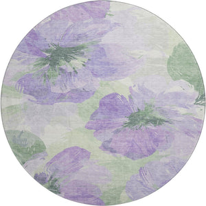 HomeRoots 8' X 8' Floral Round Rug in Lavender & Green - Washable, UV-Protected, Perfect for Any Home Decor! 694385
