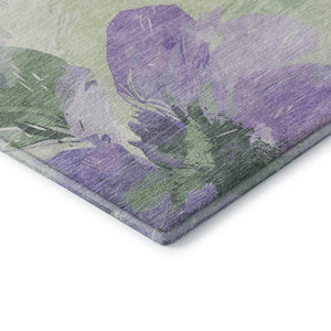 HomeRoots 8' X 8' Floral Round Rug in Lavender & Green - Washable, UV-Protected, Perfect for Any Home Decor! 694385