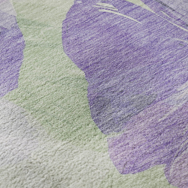 HomeRoots 8' X 8' Floral Round Rug in Lavender & Green - Washable, UV-Protected, Perfect for Any Home Decor! 694385