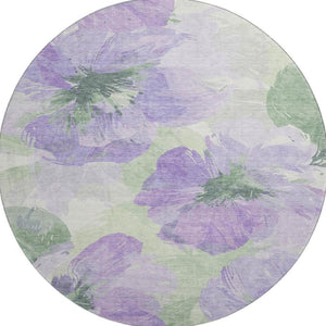 HomeRoots 8' X 8' Floral Round Rug in Lavender & Green - Washable, UV-Protected, Perfect for Any Home Decor! 694385