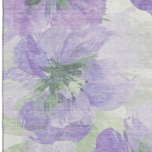 HomeRoots 8' Floral Area Rug in Lavender & Green - Washable, UV Protected, Stain Resistant, Ideal for Homes 694386