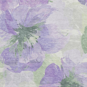 HomeRoots 9' X 12' Elegant Lavender & Green Floral Area Rug - Washable, UV Resistant, Non-Slip Backing 694387