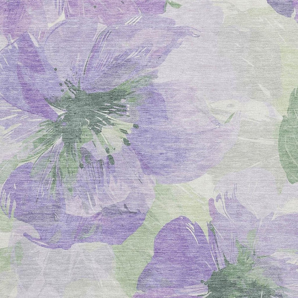HomeRoots 9' X 12' Elegant Lavender & Green Floral Area Rug - Washable, UV Resistant, Non-Slip Backing 694387