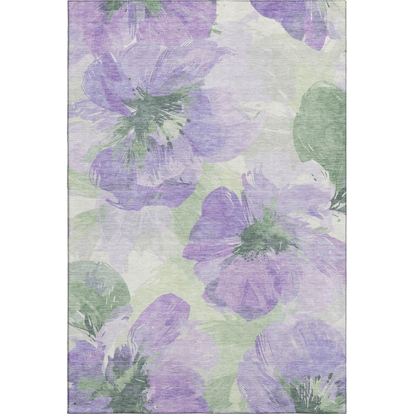 HomeRoots 10' X 14' Stylish Lavender & Green Floral Area Rug - Washable, UV-Protected, Perfect for Homes! 694388
