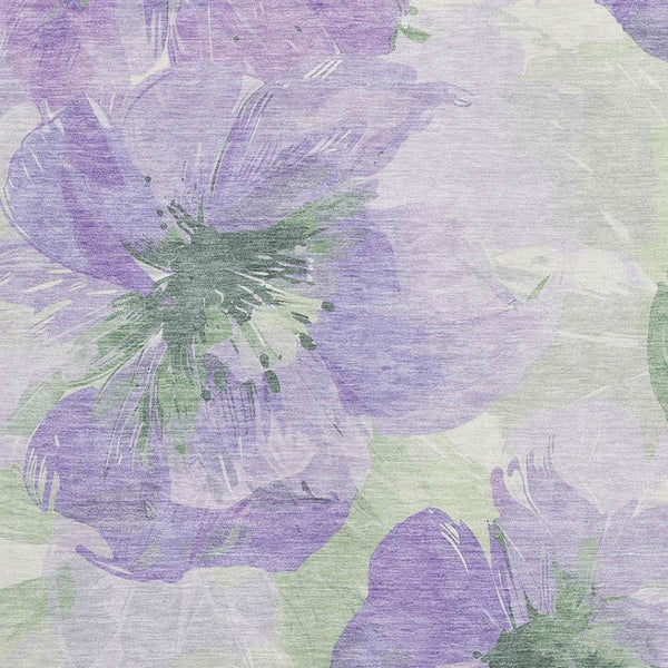 HomeRoots 10' X 14' Stylish Lavender & Green Floral Area Rug - Washable, UV-Protected, Perfect for Homes! 694388