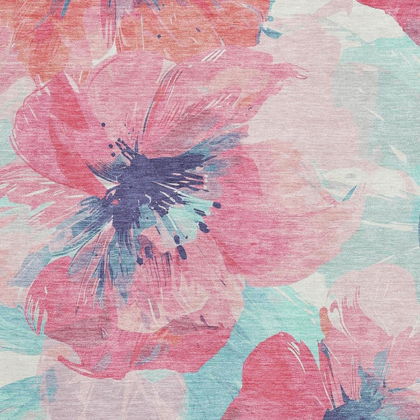 HomeRoots 5' X 8' Floral Washable Area Rug in Pink, Blue & Ivory - UV Protected, Stain Resistant, Durable Comfort 694390