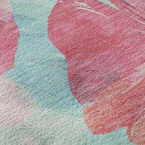 HomeRoots 8' X 8' Floral Washable Round Rug in Pink, Blue & Ivory - UV Protected, Durable & Easy to Clean! 694391
