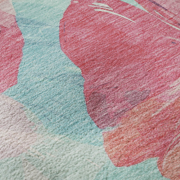 HomeRoots 8' X 8' Floral Washable Round Rug in Pink, Blue & Ivory - UV Protected, Durable & Easy to Clean! 694391