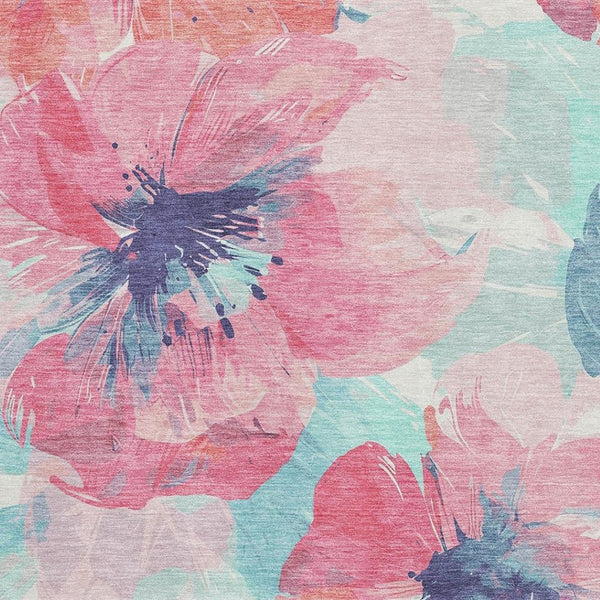 HomeRoots 8' Floral Washable Area Rug in Pink, Blue & Ivory - UV Protected, Non-Slip, Stain-Resistant Design! 694392