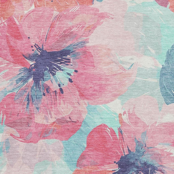 HomeRoots 9' X 12' Floral Washable Area Rug in Pink, Blue & Ivory - Durable, UV-Protected & Stain Resistant! 694393