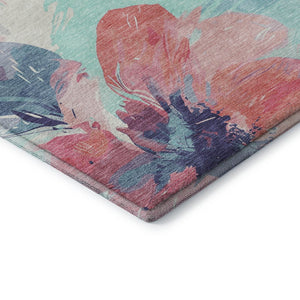 HomeRoots 10' X 14' Floral Washable Area Rug in Pink, Blue & Ivory - Durable, Stain Resistant, UV Protected Design 694394