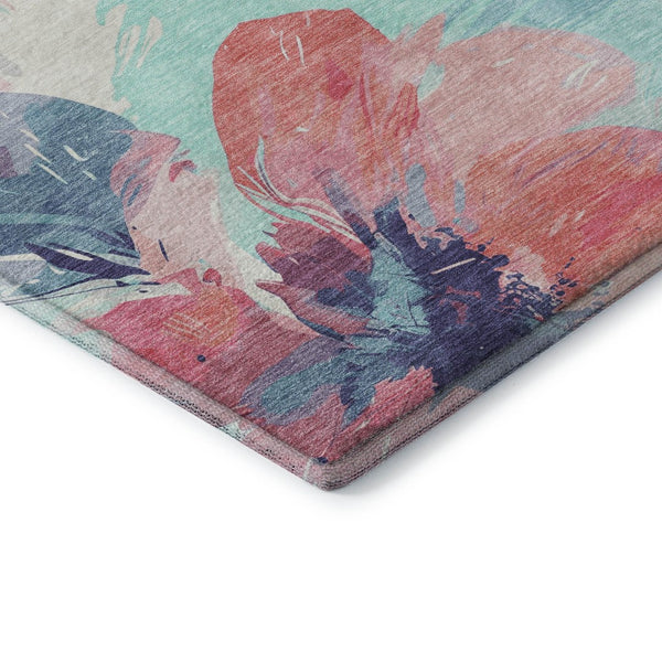 HomeRoots 10' X 14' Floral Washable Area Rug in Pink, Blue & Ivory - Durable, Stain Resistant, UV Protected Design 694394