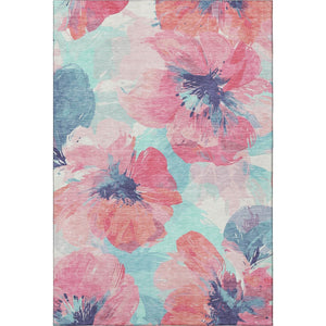 HomeRoots 10' X 14' Floral Washable Area Rug in Pink, Blue & Ivory - Durable, Stain Resistant, UV Protected Design 694394