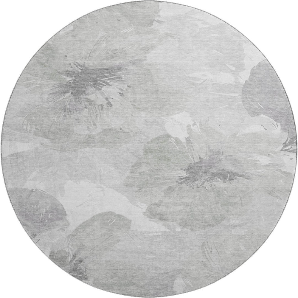 HomeRoots 8' Round Beige Gray Ivory Floral Rug - Washable, UV Protected, Family-Friendly & Stylish Décor Piece 694397