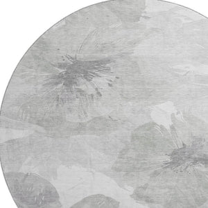 HomeRoots 8' Round Beige Gray Ivory Floral Rug - Washable, UV Protected, Family-Friendly & Stylish Décor Piece 694397