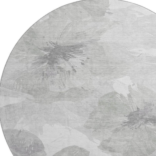 HomeRoots 8' Round Beige Gray Ivory Floral Rug - Washable, UV Protected, Family-Friendly & Stylish Décor Piece 694397
